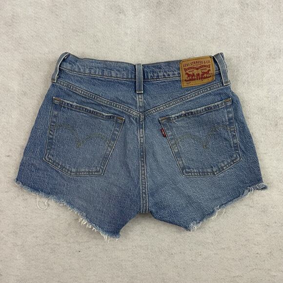 LEVIS 501 Shorts Womens Size 27 Blue Button Fly High Rise Distressed Denim - Picture 8 of 13